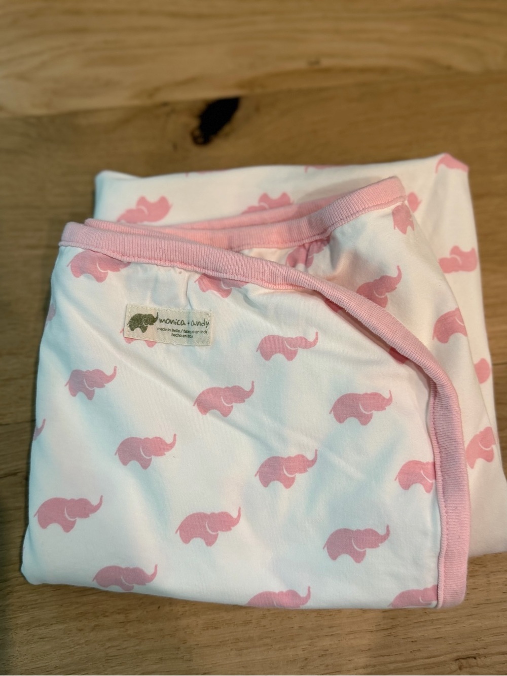 Monica & Andy Organic Cotton Baby Blanket Pink Elephant Muslin 47x47
